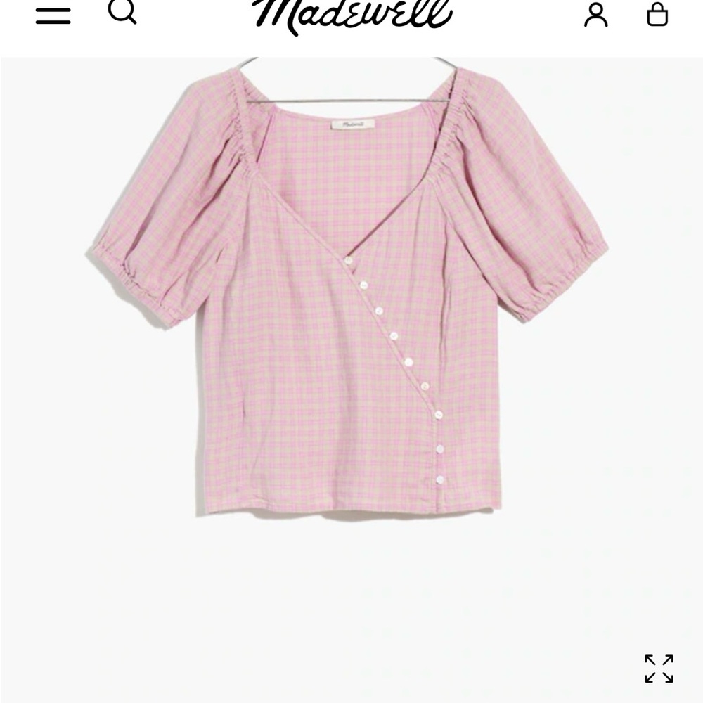 Madewell Linen-blend, Puff-sleeve, Button-wrap, top Sz Small in Sweet Lavender